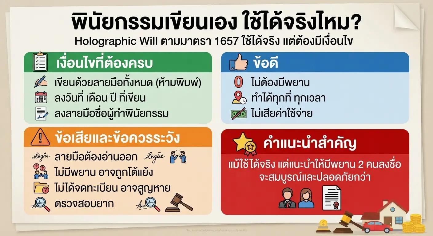 พินัยกรรมเขียนเอง ใช้ได้จริงไหม